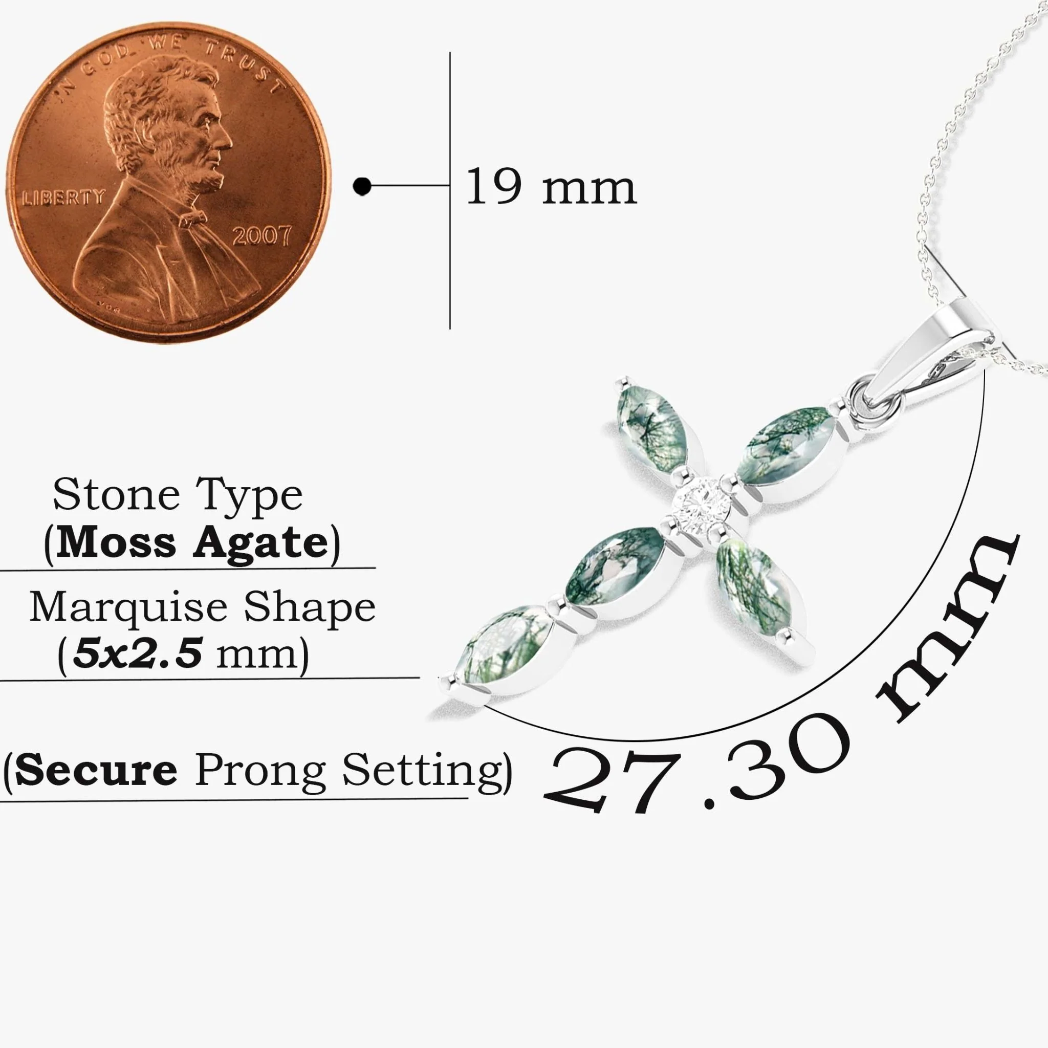 Natural Moss Agate Marquise Shape Gemstone Pendant Necklace - Image 5