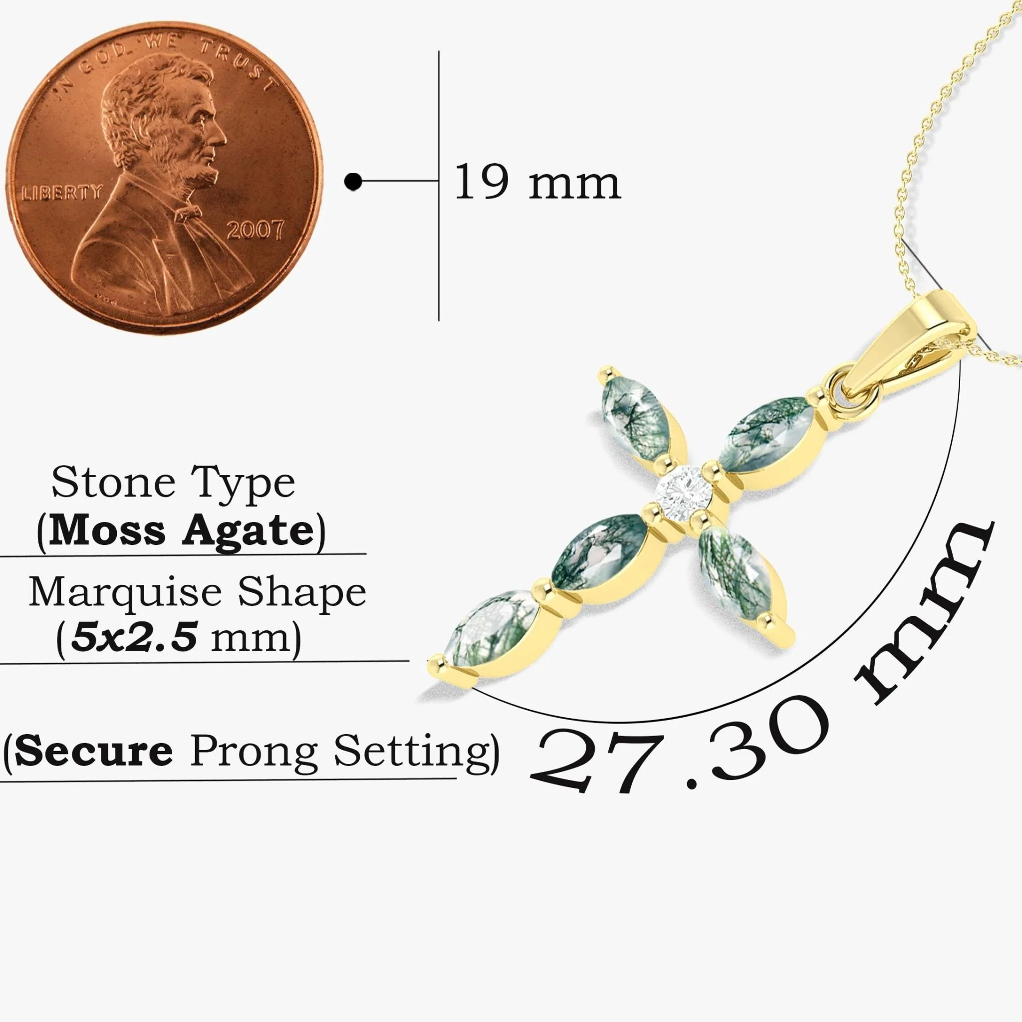 Natural Moss Agate Marquise Shape Gemstone Pendant Necklace - Image 6