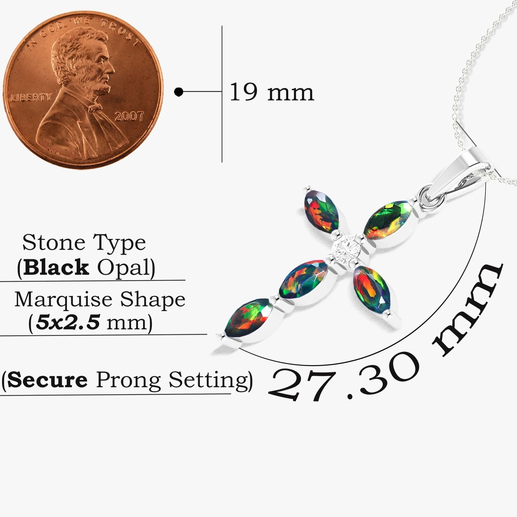 Natural Multi Fire Opal Marquise Shape Gemstone Pendant Necklace - Image 7