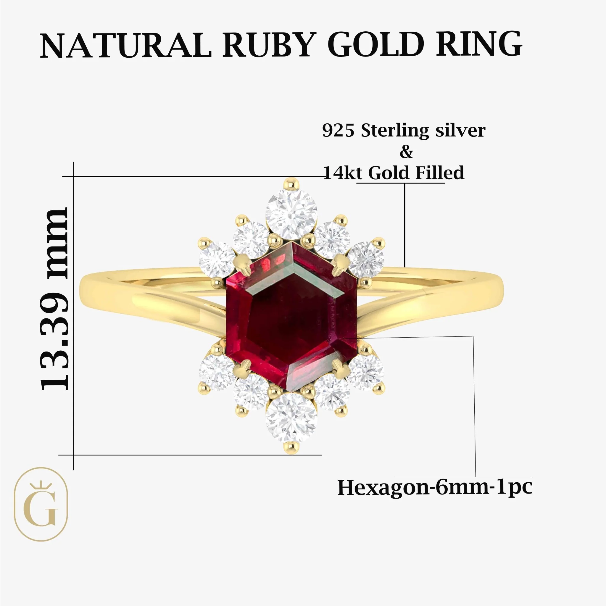 Natural Red Ruby Hexagon Gemstone Ring - Image 5