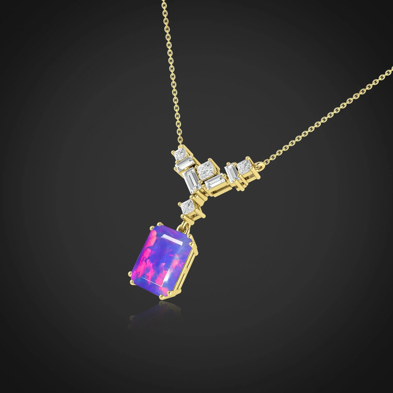 Octagon Multi Fire Opal Pendant Necklace - Image 8