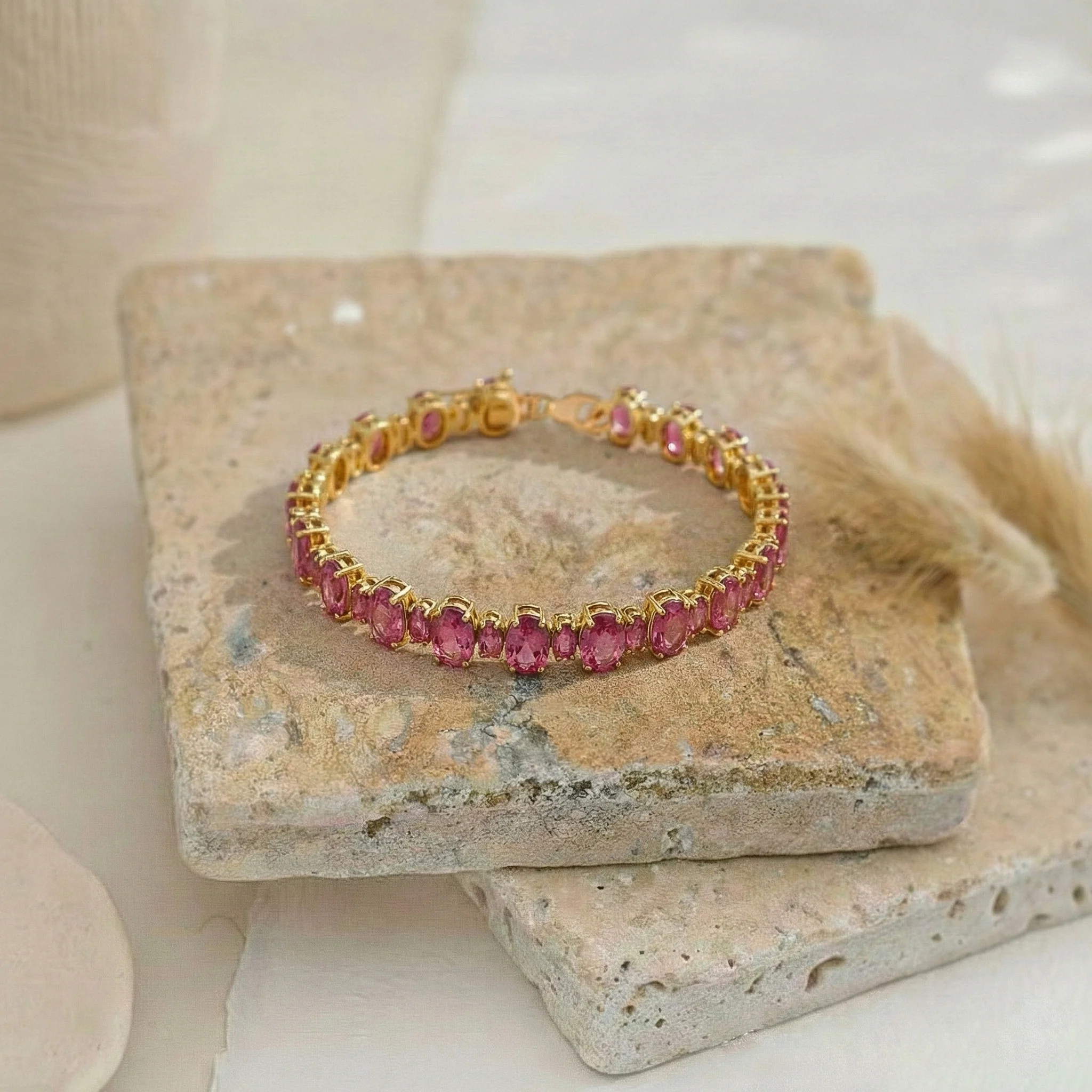 Pink Tourmaline Oval Tennis Bracelet in 925 Sterling Silver 7x5 MM 34.50ct - Image 3