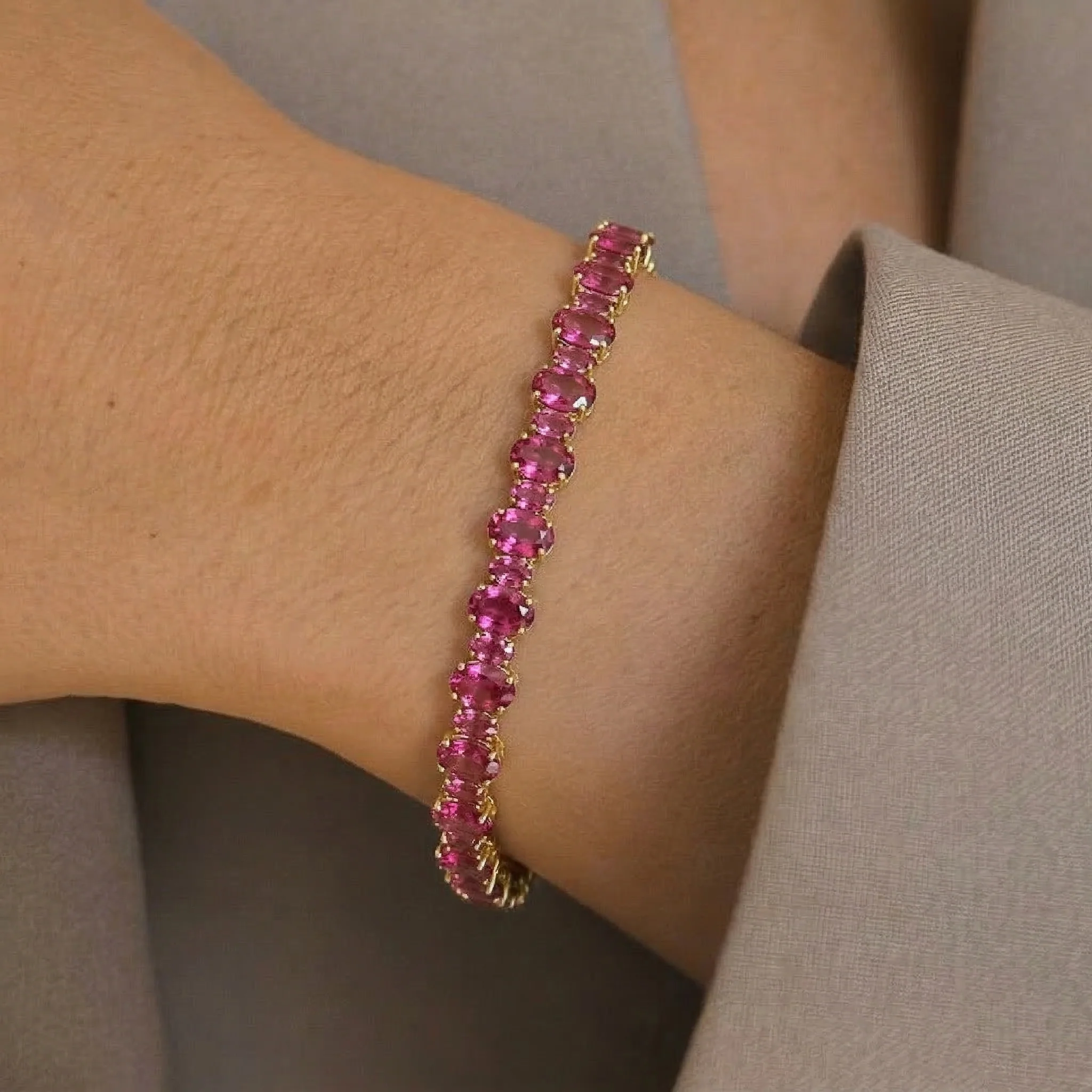 Pink Tourmaline Oval Tennis Bracelet in 925 Sterling Silver 7x5 MM 34.50ct - Image 4