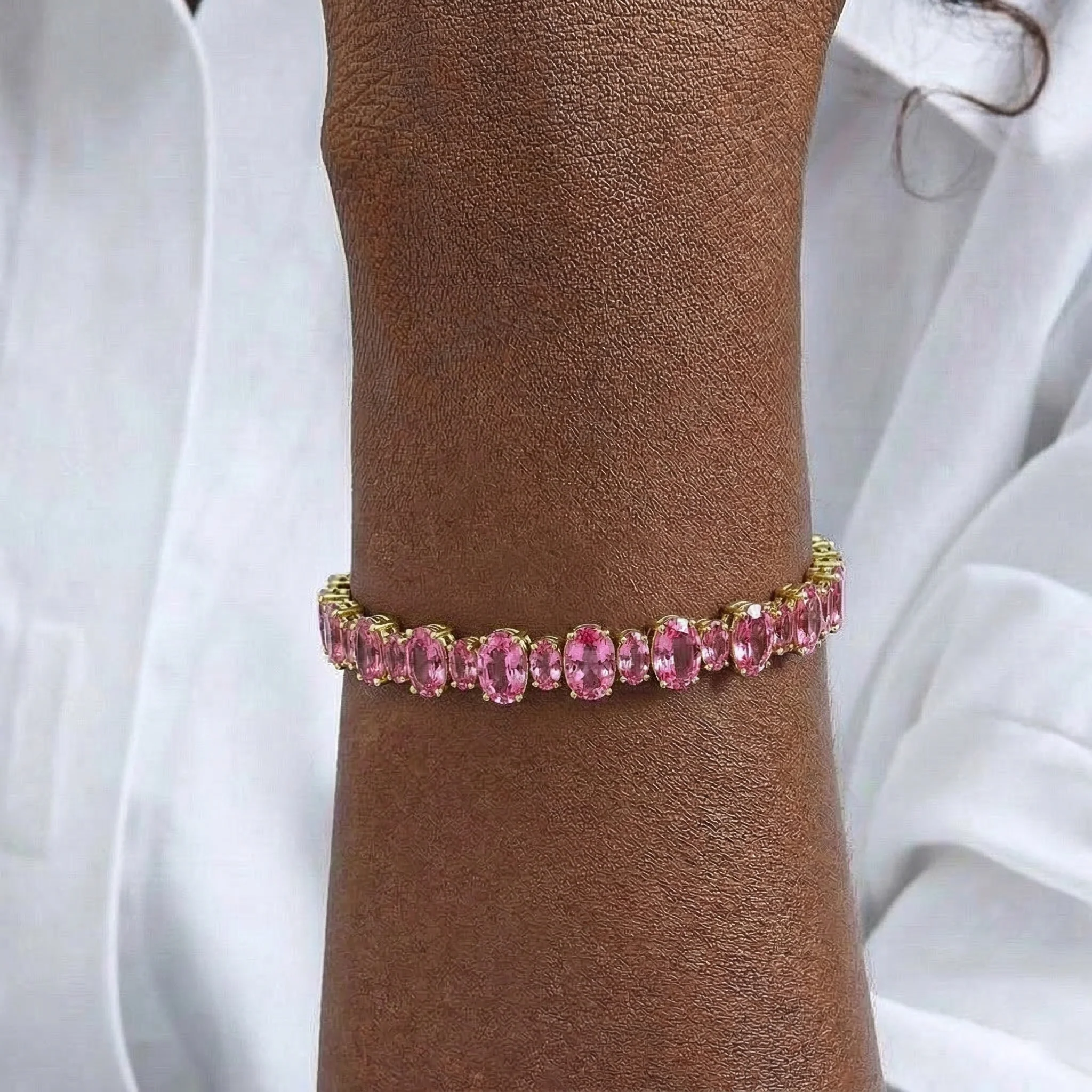Pink Tourmaline Oval Tennis Bracelet in 925 Sterling Silver 7x5 MM 34.50ct - Image 5