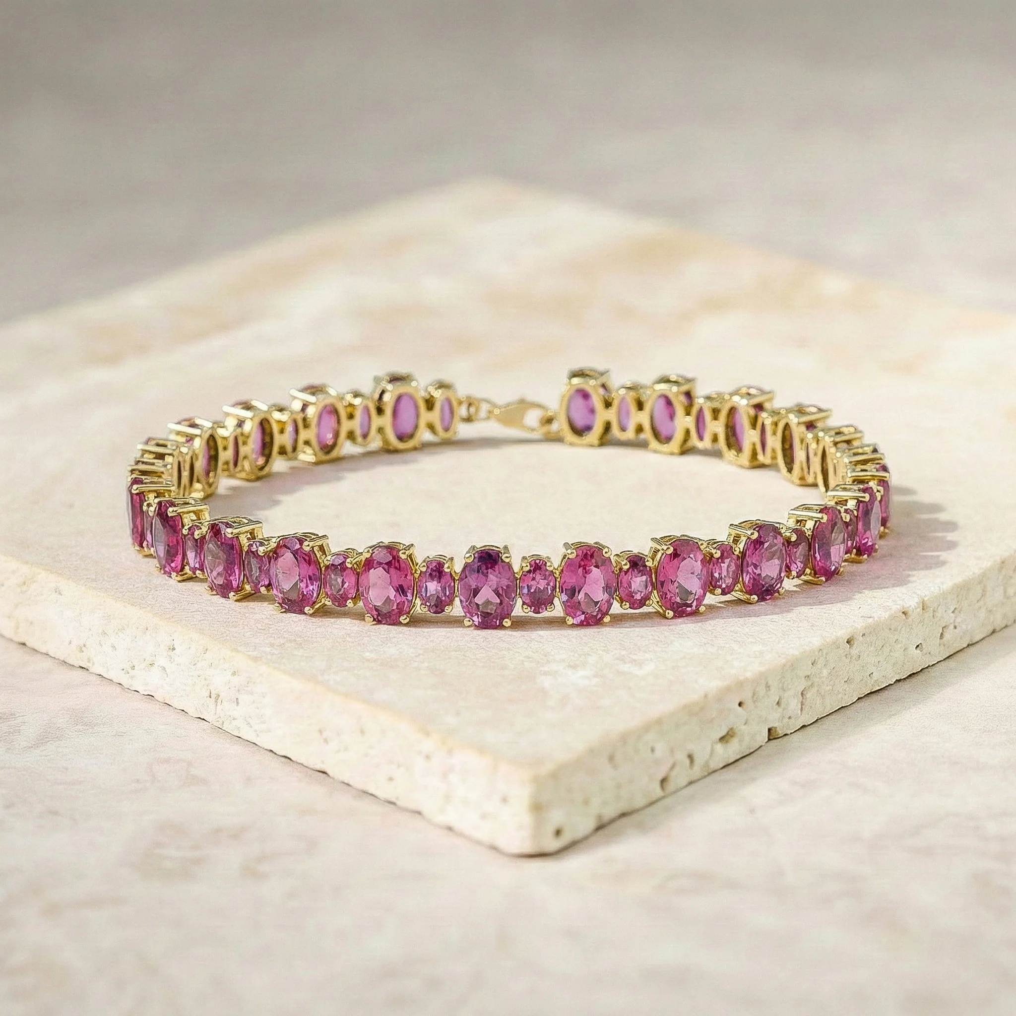 Pink Tourmaline Oval Tennis Bracelet in 925 Sterling Silver 7x5 MM 34.50ct - Image 6