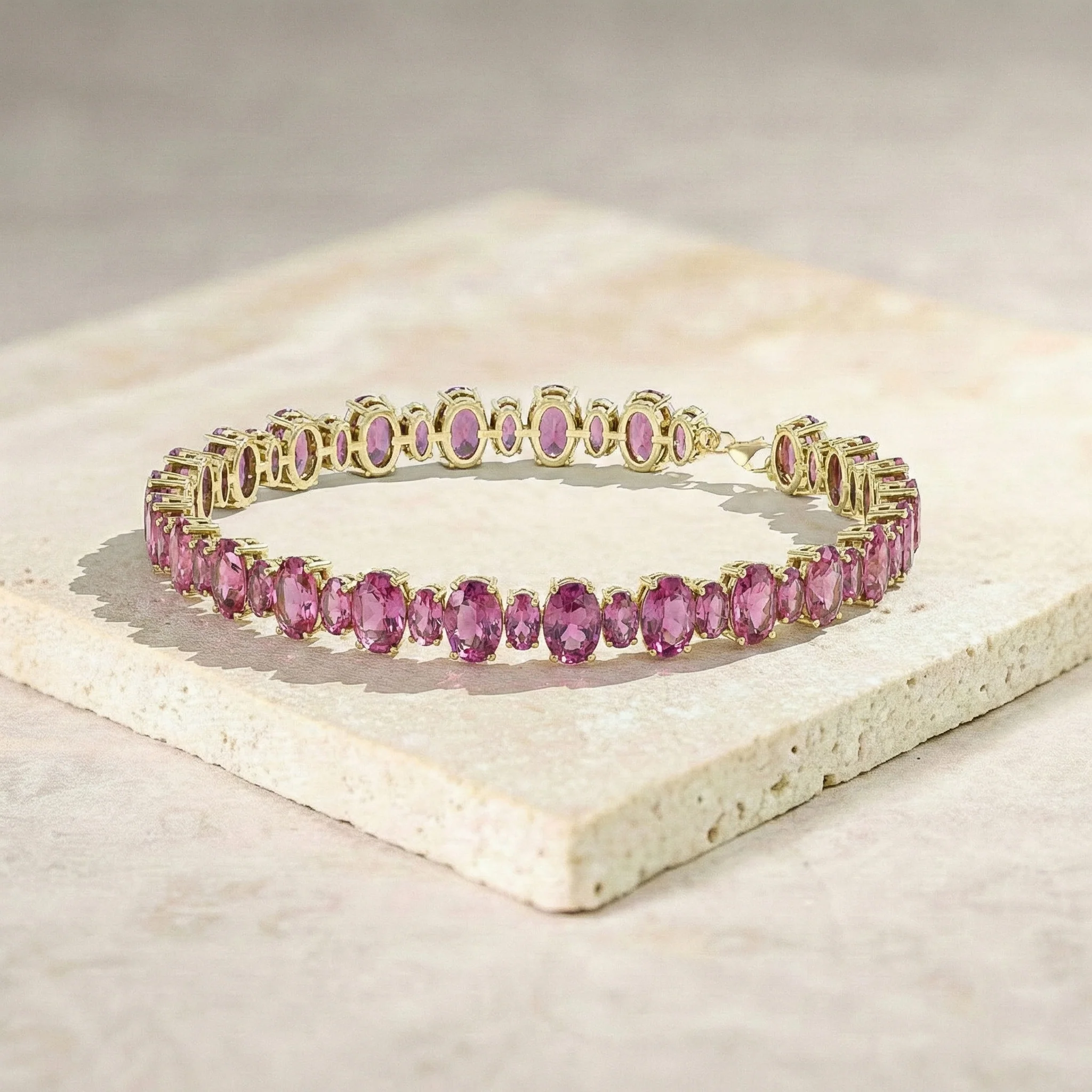 Pink Tourmaline Oval Tennis Bracelet in 925 Sterling Silver 7x5 MM 34.50ct - Image 7