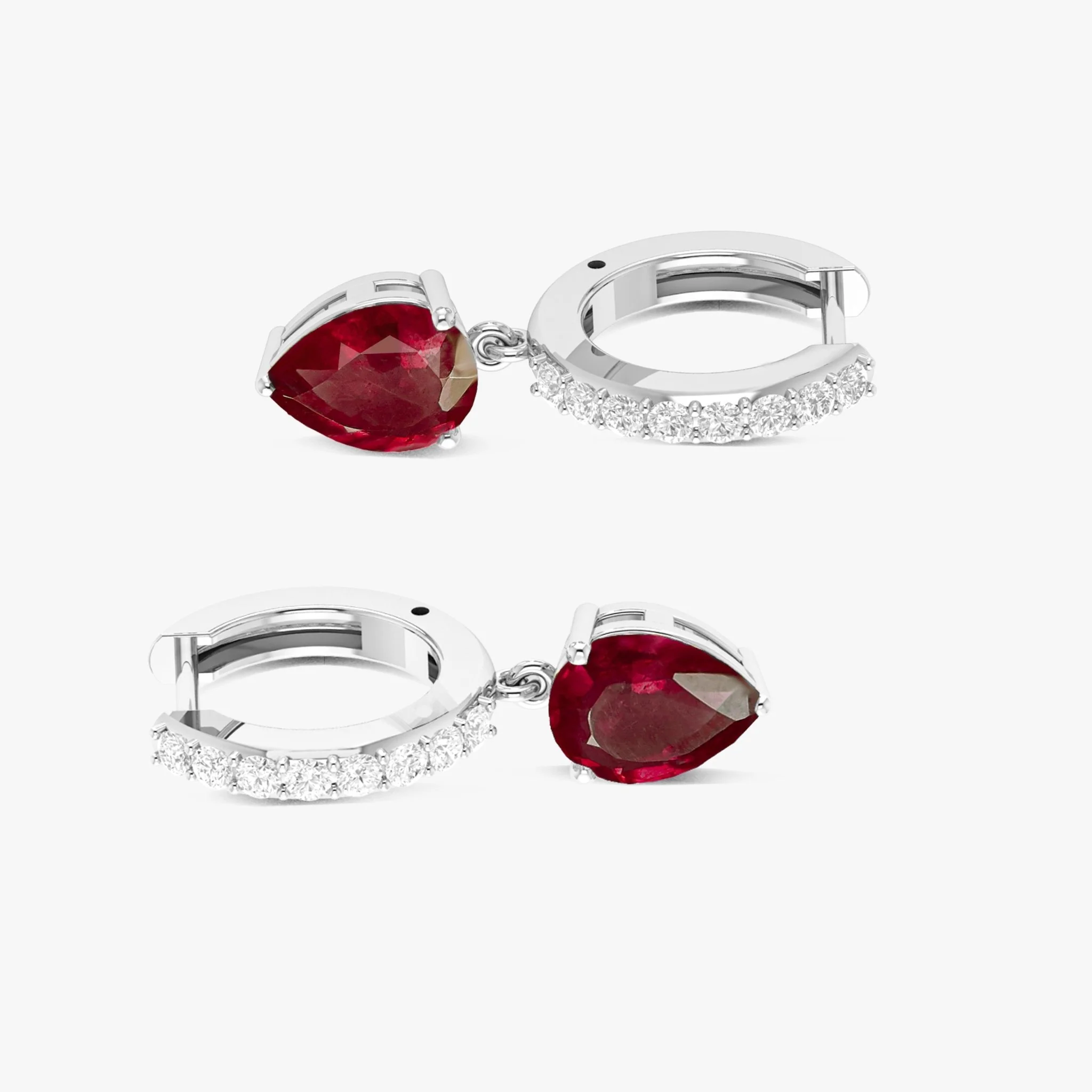 Red Ruby Pear Drop Hoop Earrings - Image 8