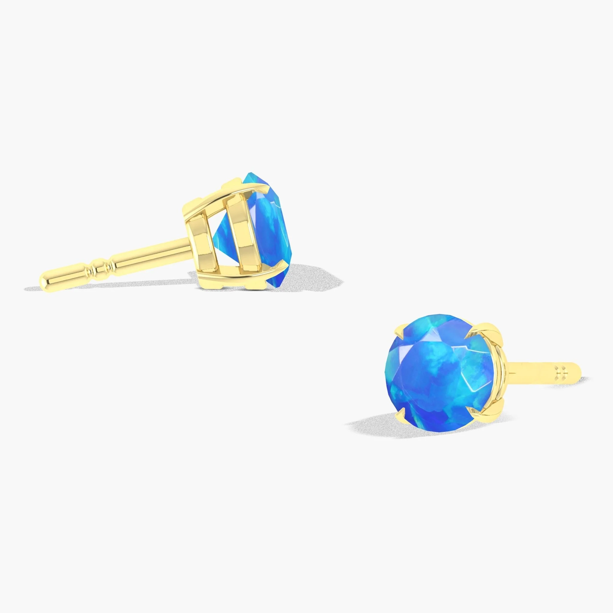 Round Blue Opal Gemstone Simple Stud Earring - Image 3