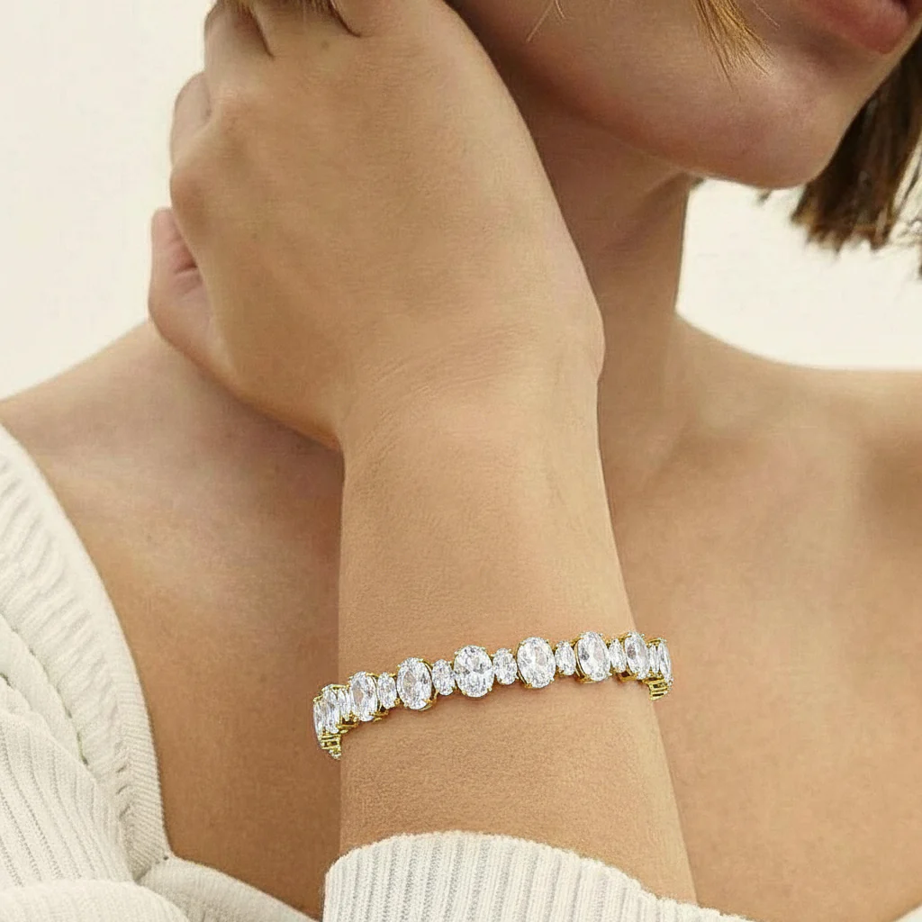 Simulated Oval Tennis Bracelet in 925 Sterling Silver 7x5 MM 34.50ct - Image 3