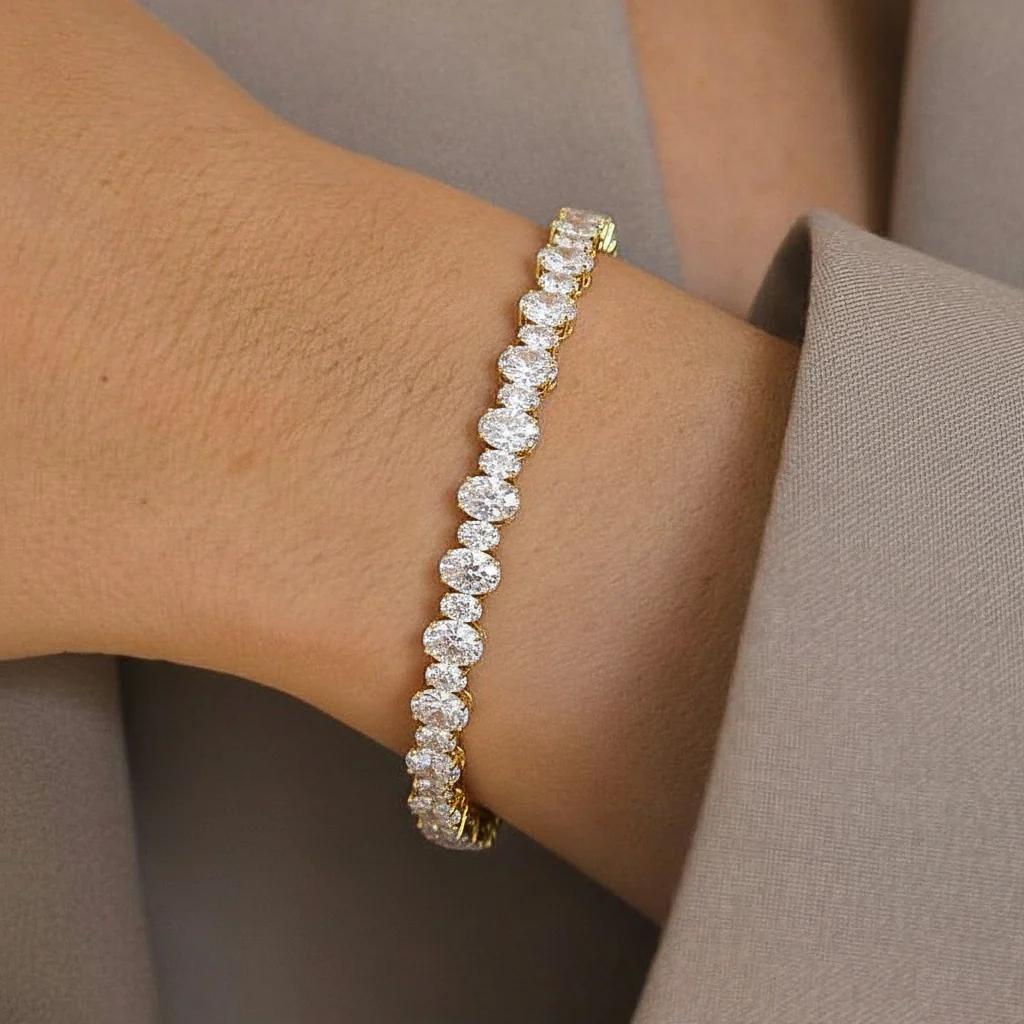 Simulated Oval Tennis Bracelet in 925 Sterling Silver 7x5 MM 34.50ct - Image 4