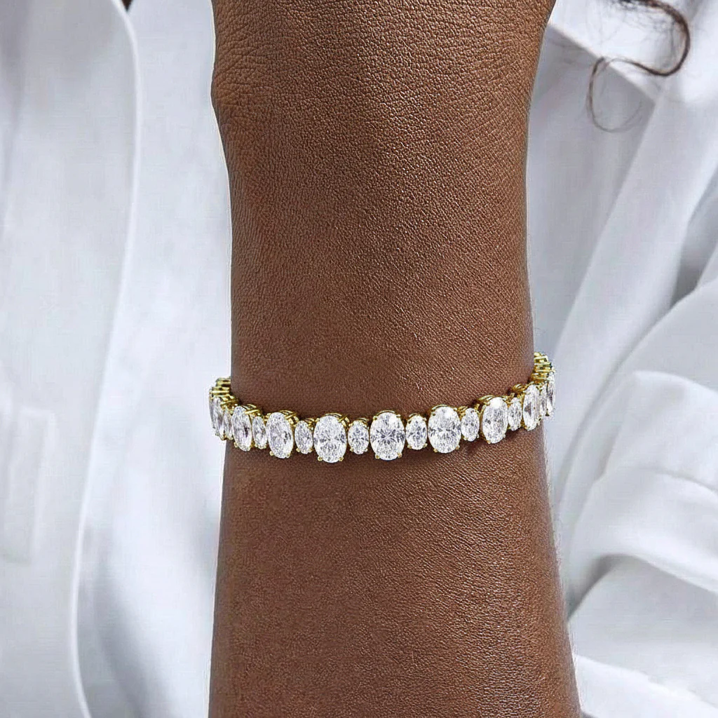 Simulated Oval Tennis Bracelet in 925 Sterling Silver 7x5 MM 34.50ct - Image 5