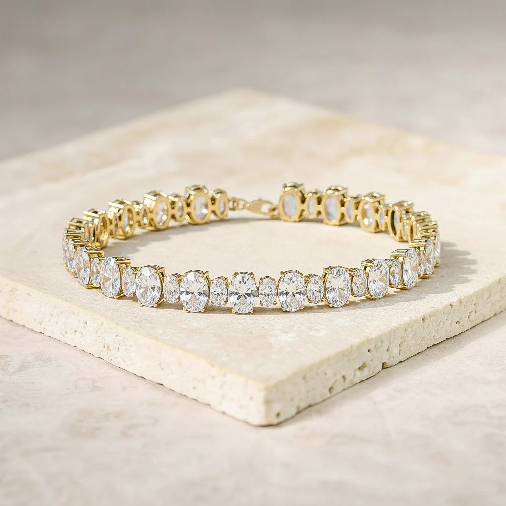 Simulated Oval Tennis Bracelet in 925 Sterling Silver 7x5 MM 34.50ct - Image 6