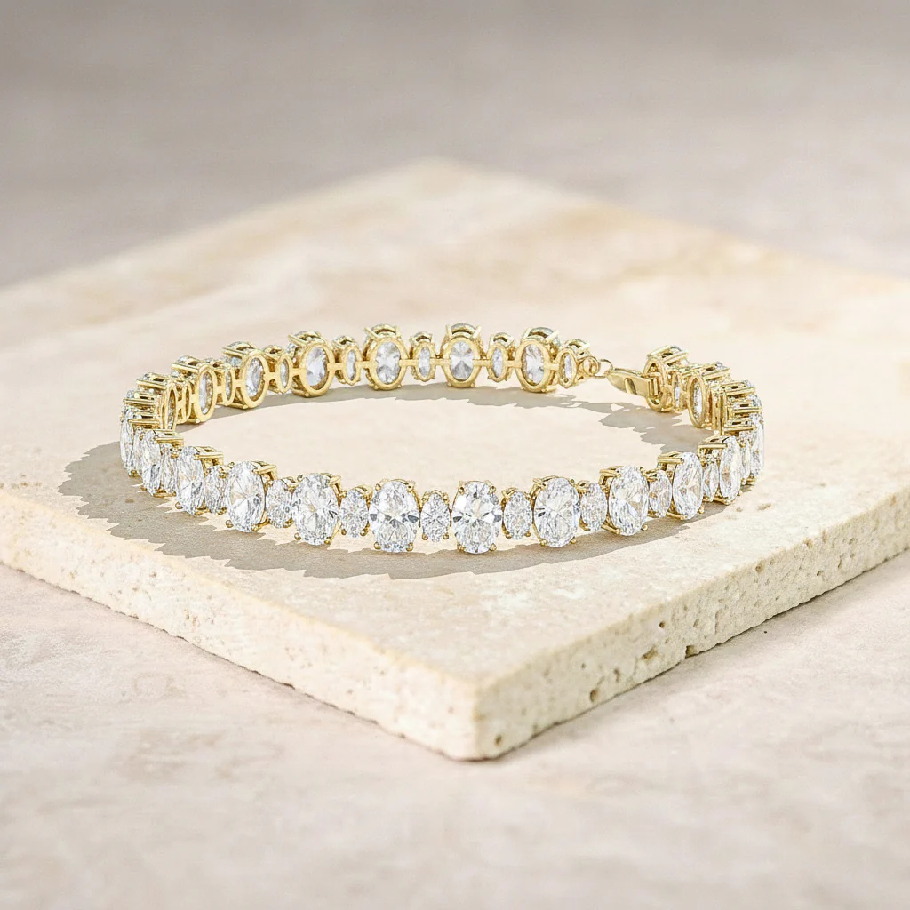 Simulated Oval Tennis Bracelet in 925 Sterling Silver 7x5 MM 34.50ct - Image 7