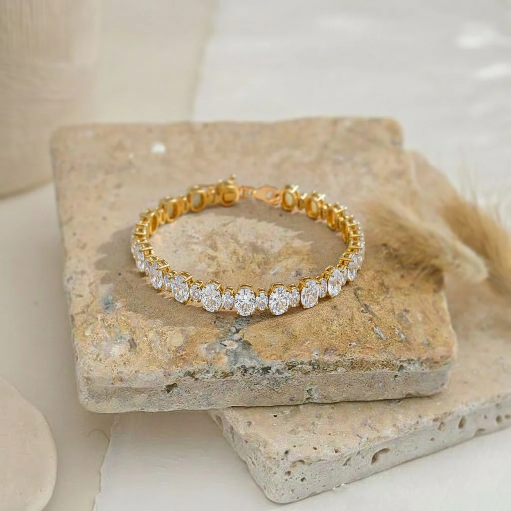 Simulated Oval Tennis Bracelet in 925 Sterling Silver 7x5 MM 34.50ct - Image 8