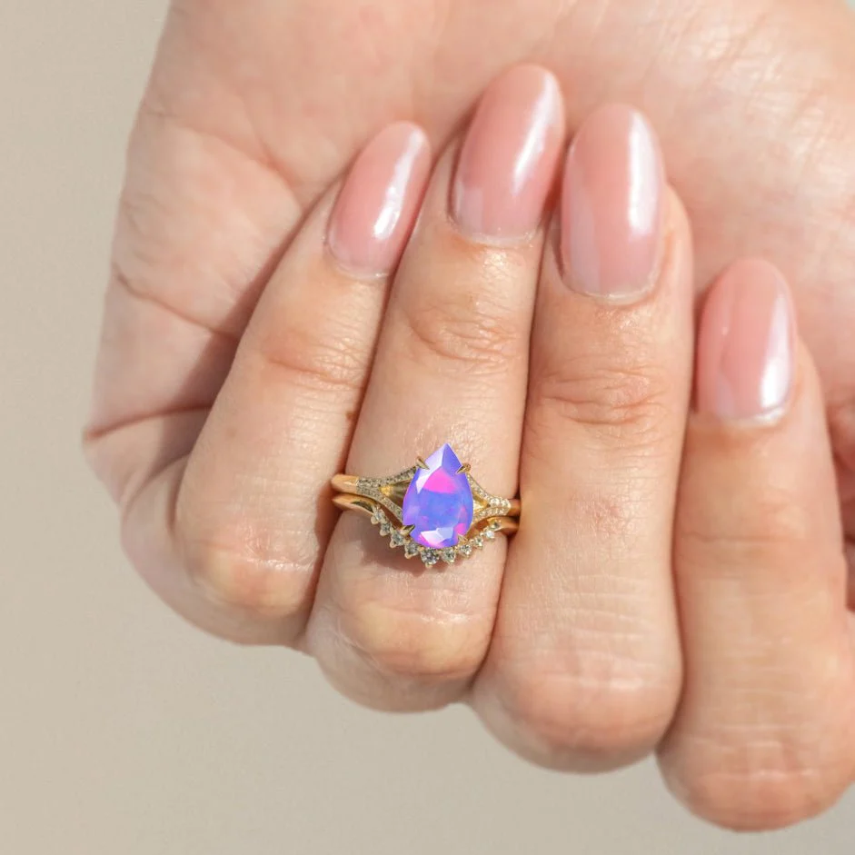 Natural Black fire Pear opal Wedding and Engagement ring - Image 11