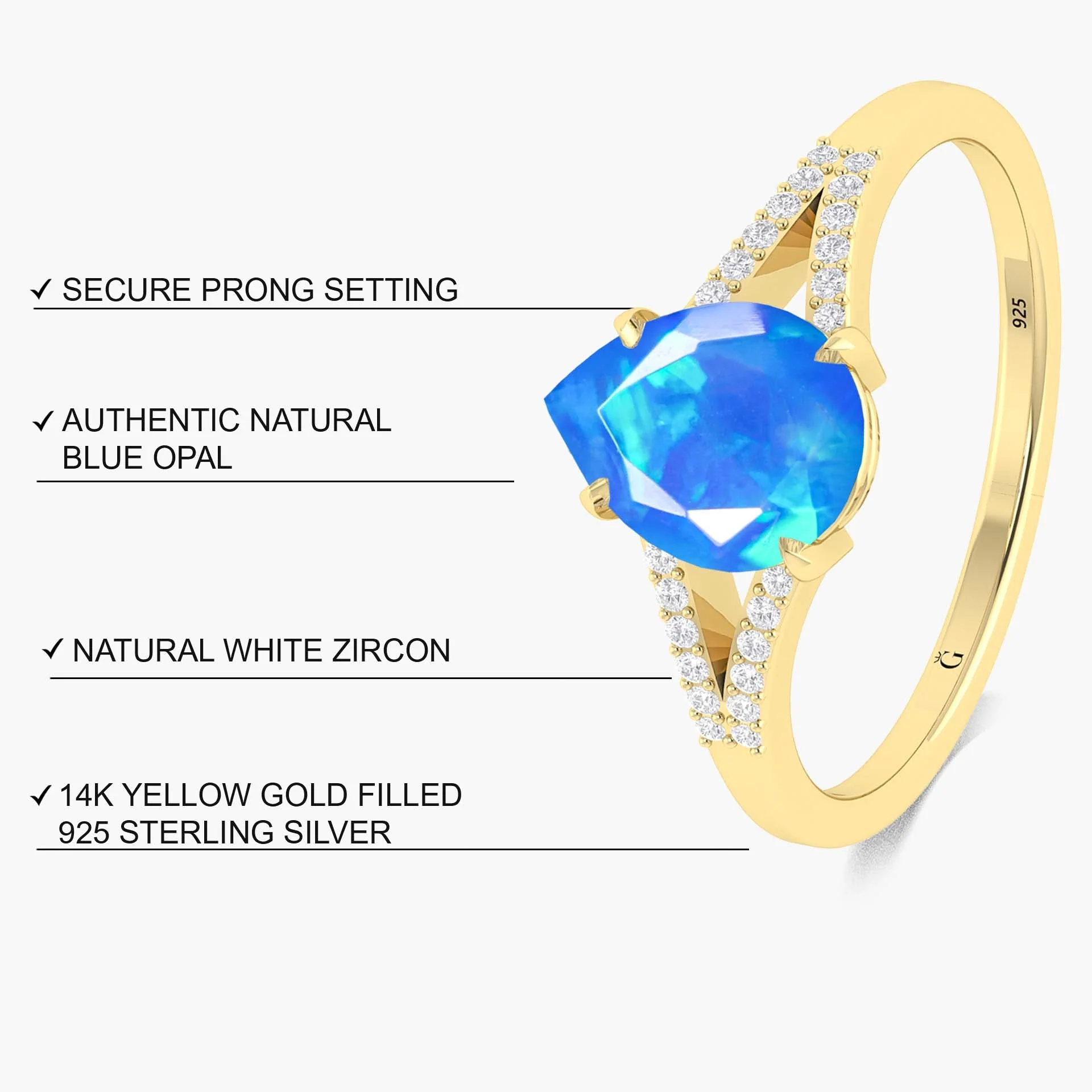 Natural Black fire Pear opal Wedding and Engagement ring - Image 16