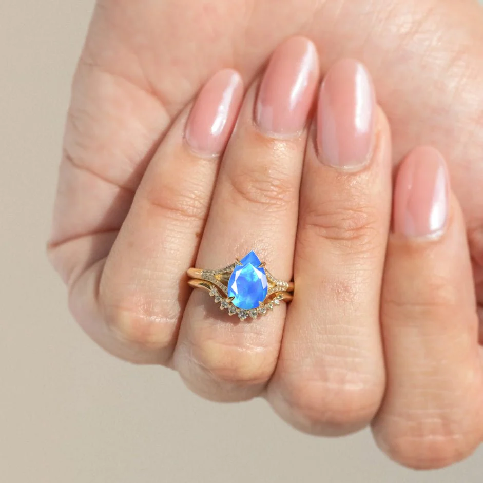 Natural Black fire Pear opal Wedding and Engagement ring - Image 18