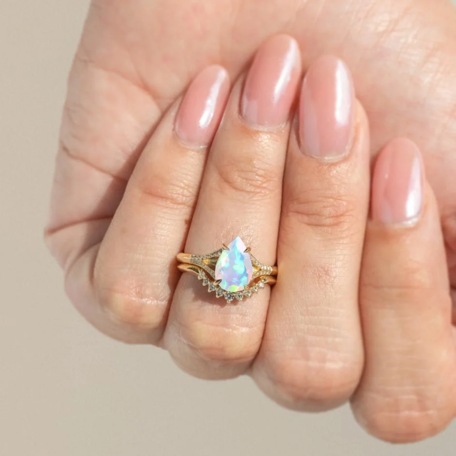 Natural Black fire Pear opal Wedding and Engagement ring - Image 25