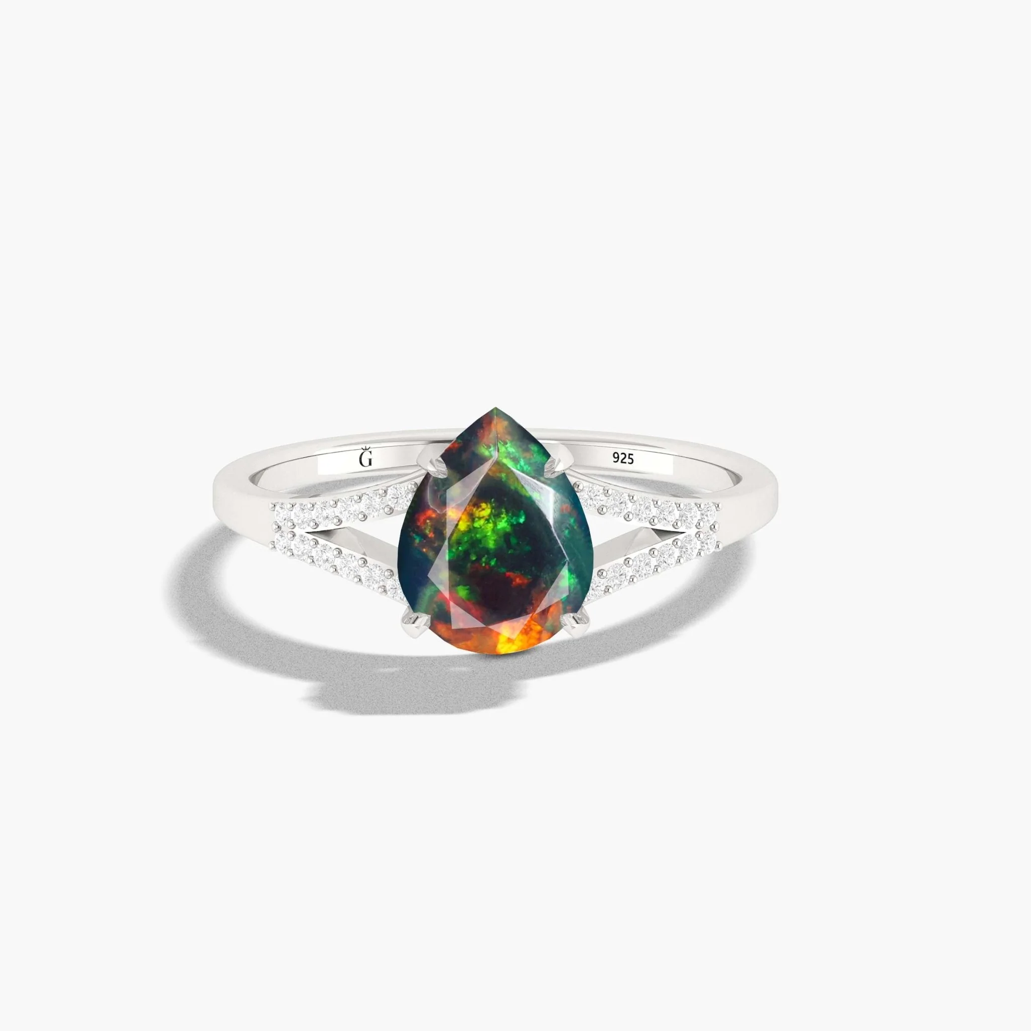 Natural Black fire Pear opal Wedding and Engagement ring - Image 5