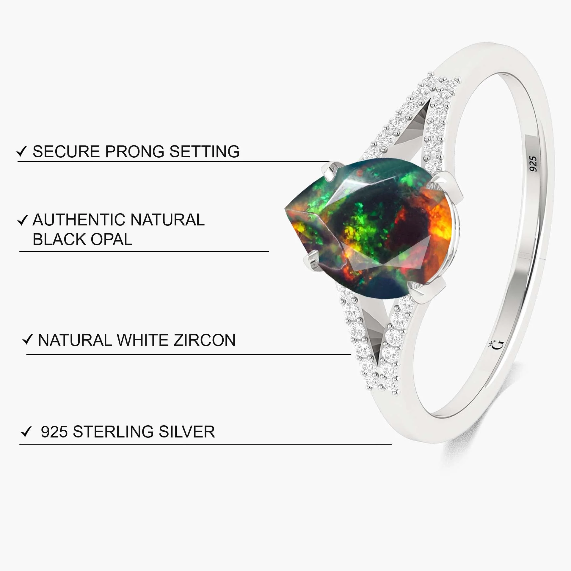 Natural Black fire Pear opal Wedding and Engagement ring - Image 6
