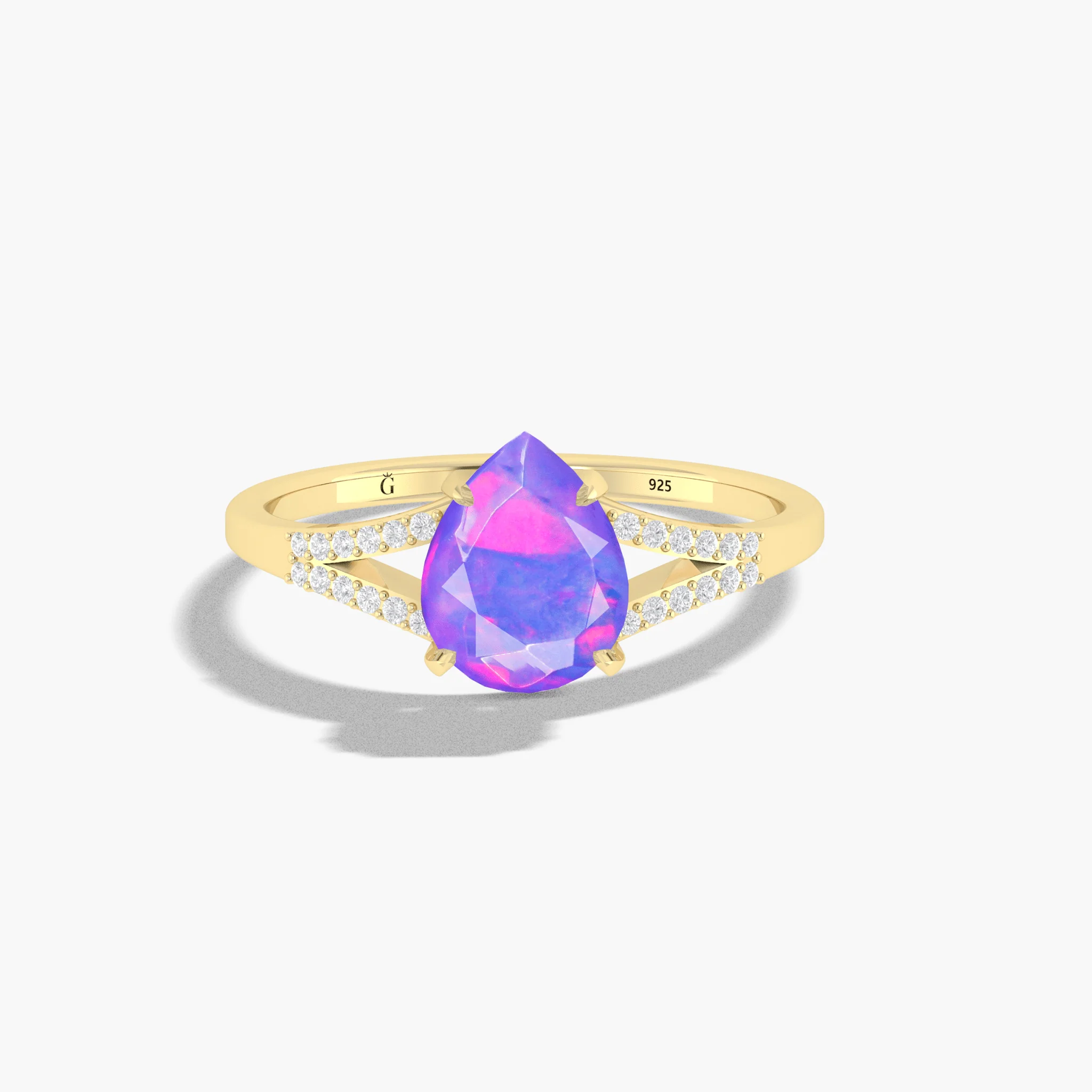 Natural Black fire Pear opal Wedding and Engagement ring - Image 8