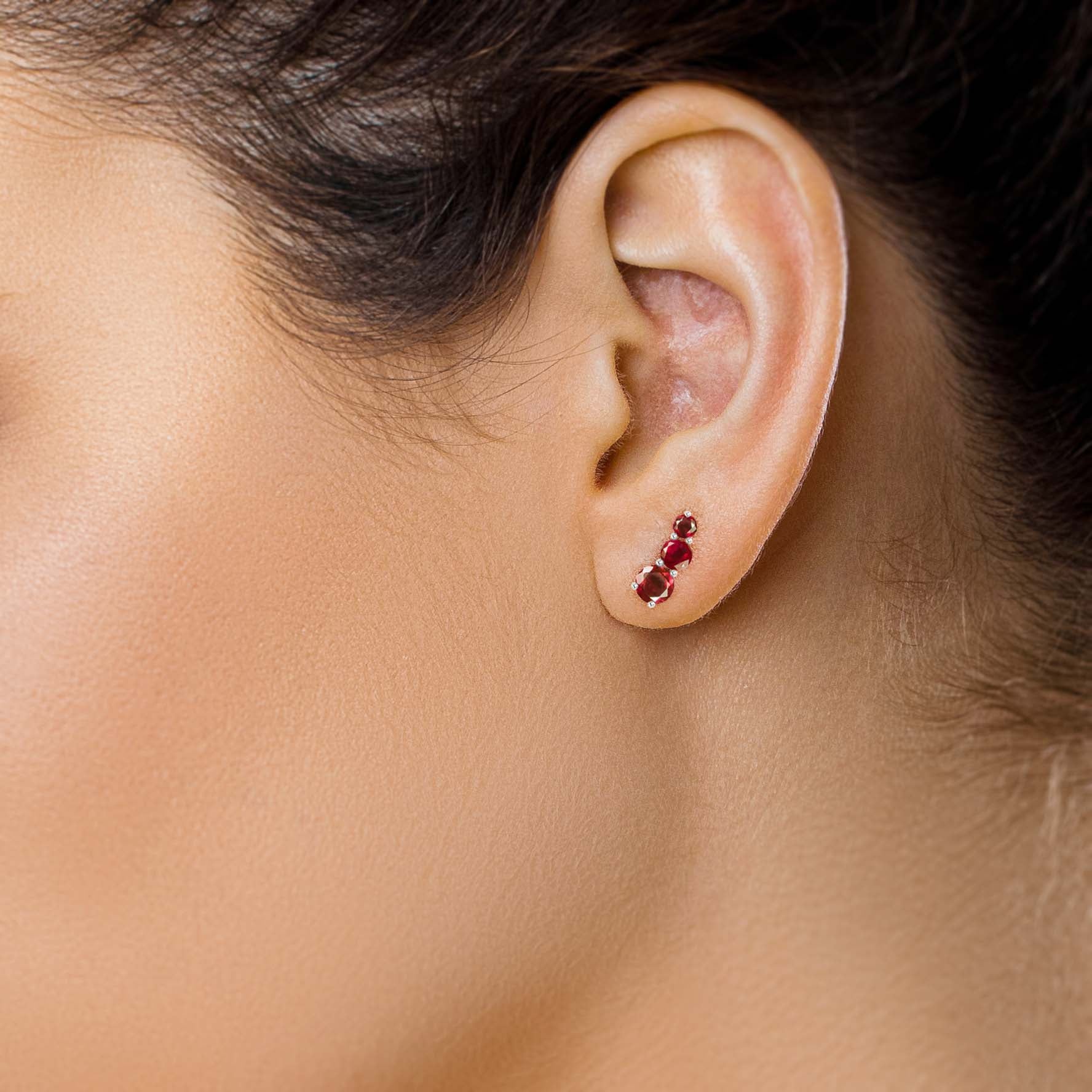 Natural Three Stone Red Ruby Stud Earrings - Image 5