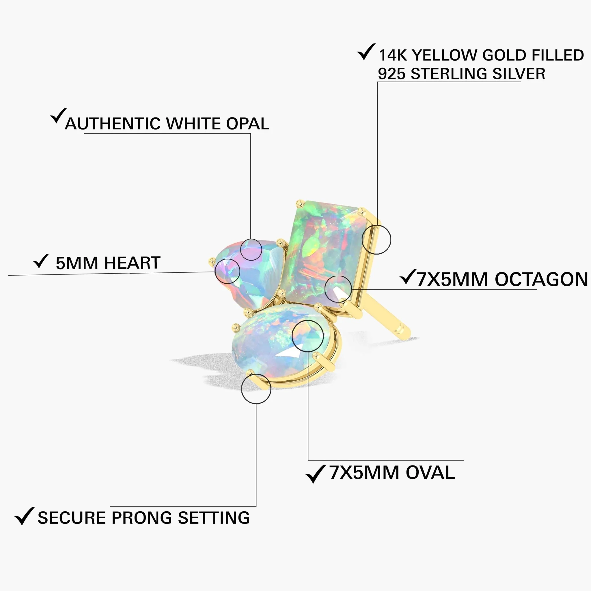 White Opal Multi Shape Stone Stud Earring - Image 3