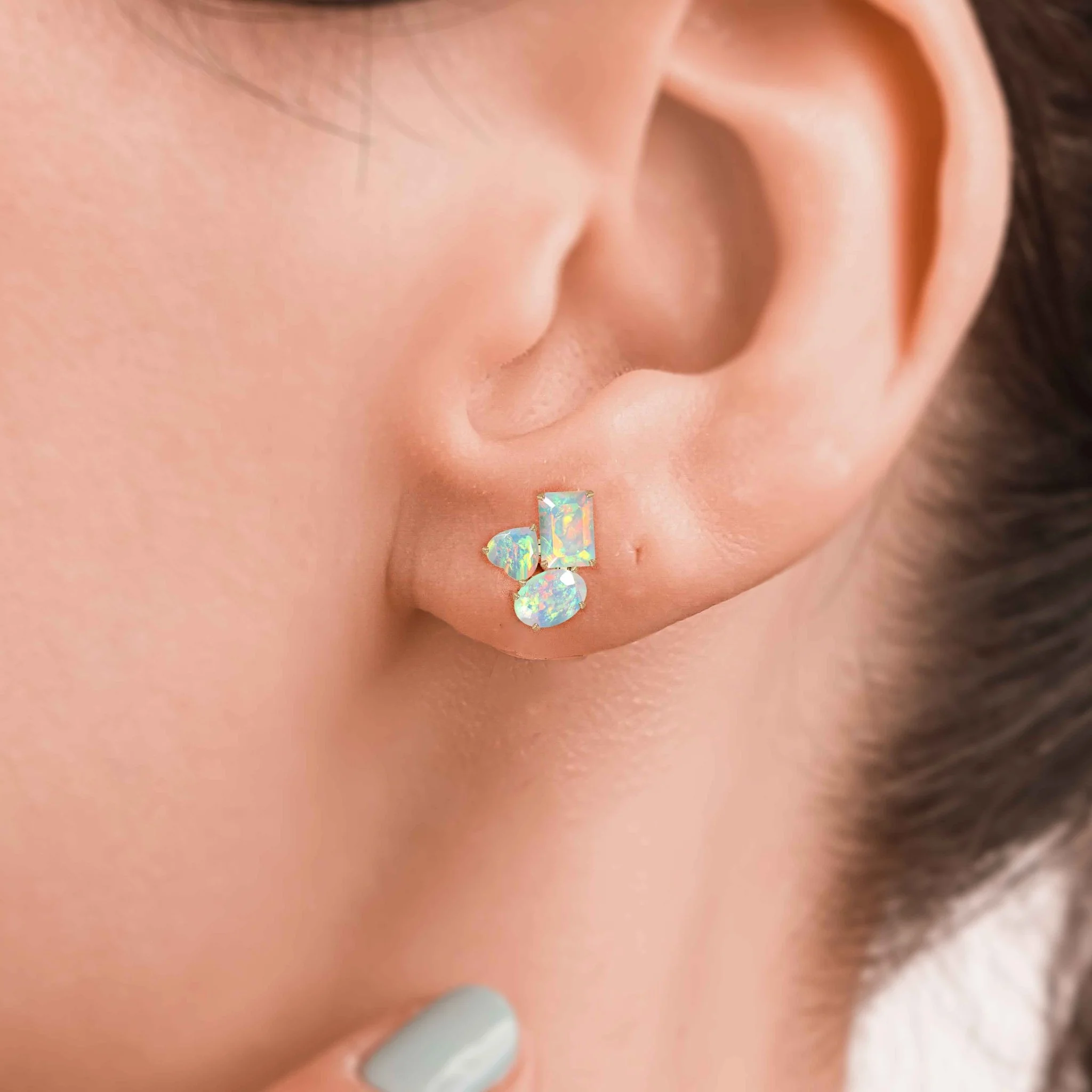 White Opal Multi Shape Stone Stud Earring - Image 4