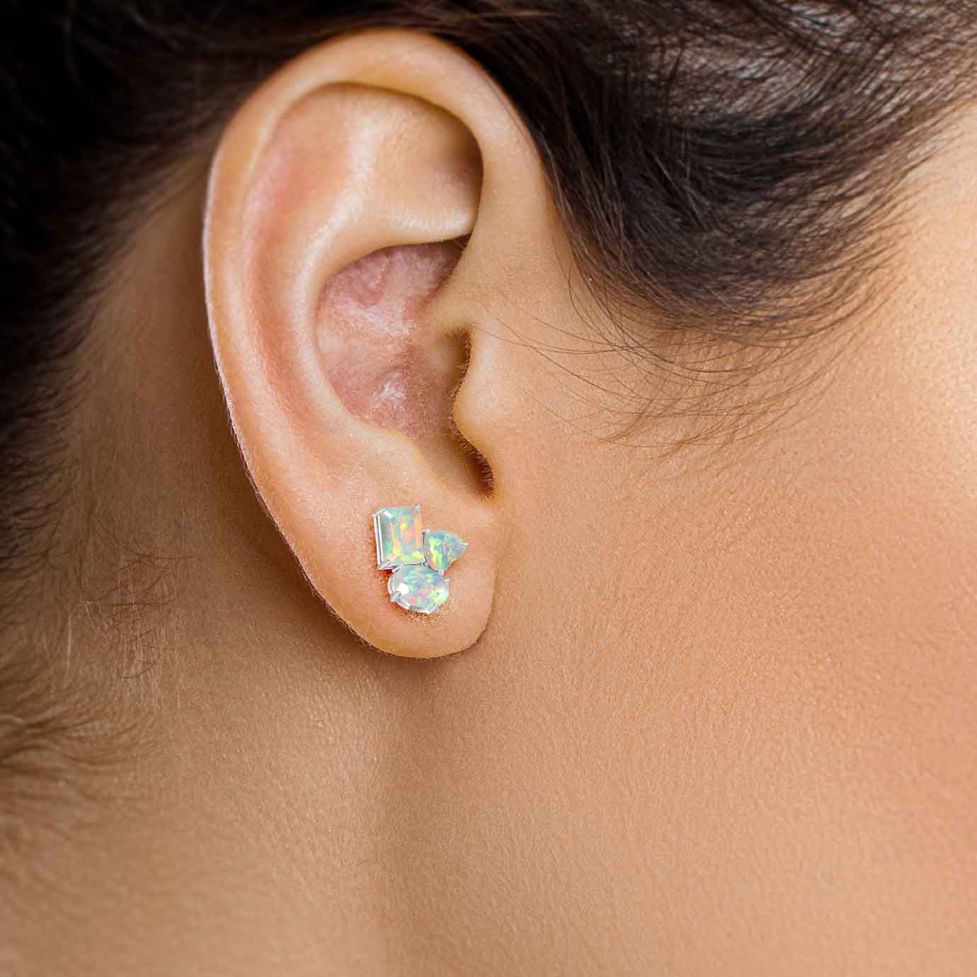 White Opal Multi Shape Stone Stud Earring - Image 5