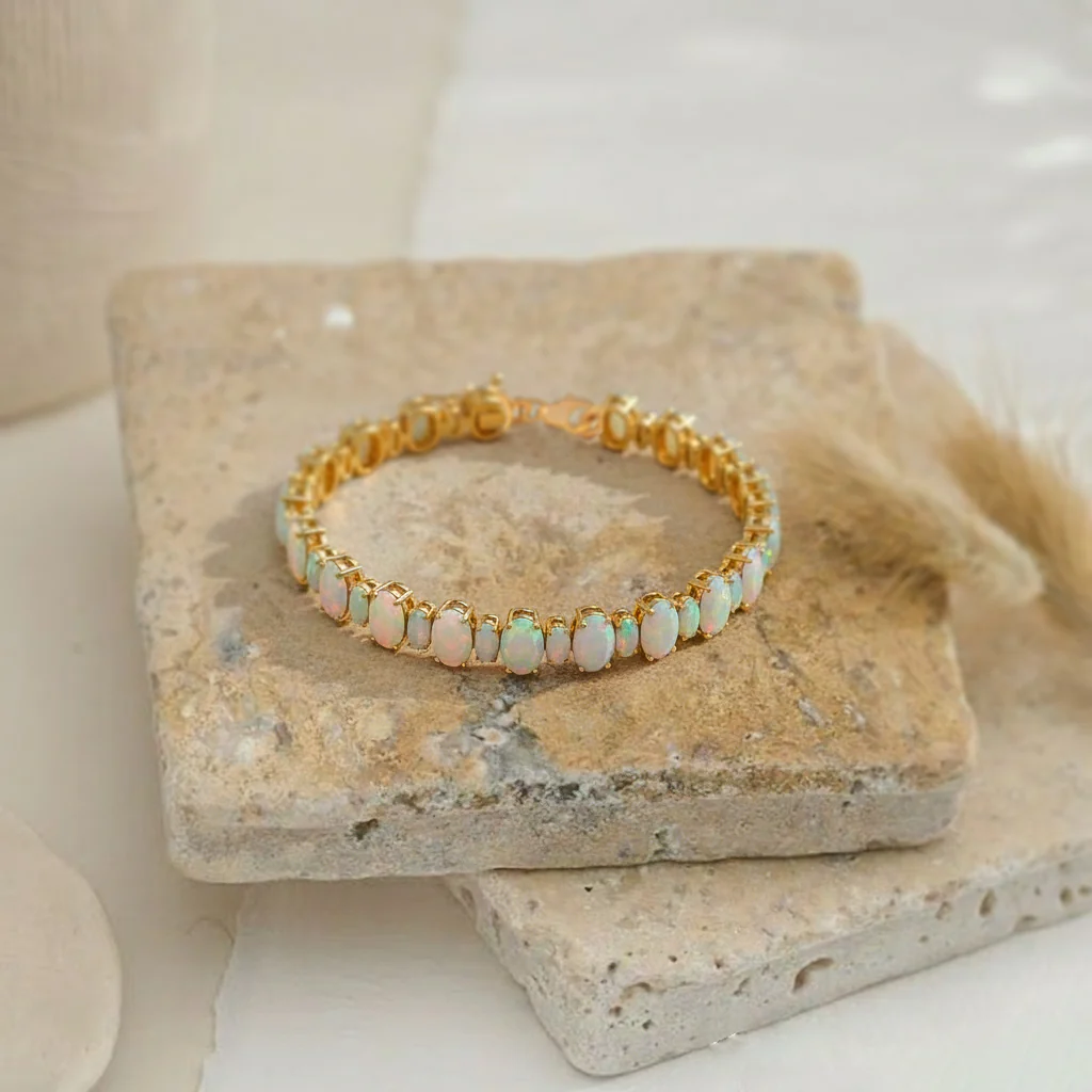 White Opal Oval Tennis Bracelet in 925 Sterling Silver 7x5 MM 34.50ct - Image 10