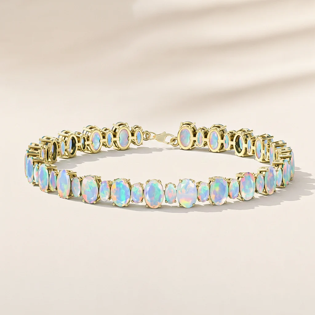 White Opal Oval Tennis Bracelet in 925 Sterling Silver 7x5 MM 34.50ct - Image 11