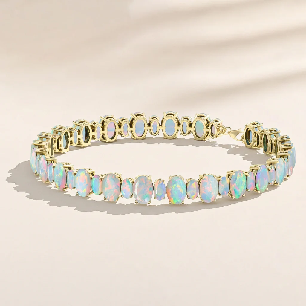 White Opal Oval Tennis Bracelet in 925 Sterling Silver 7x5 MM 34.50ct - Image 12