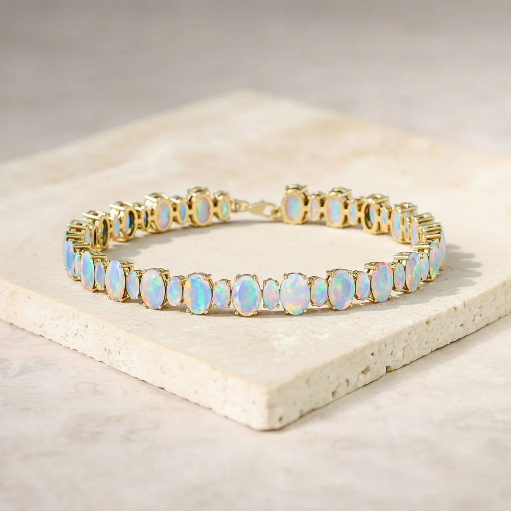 White Opal Oval Tennis Bracelet in 925 Sterling Silver 7x5 MM 34.50ct - Image 13