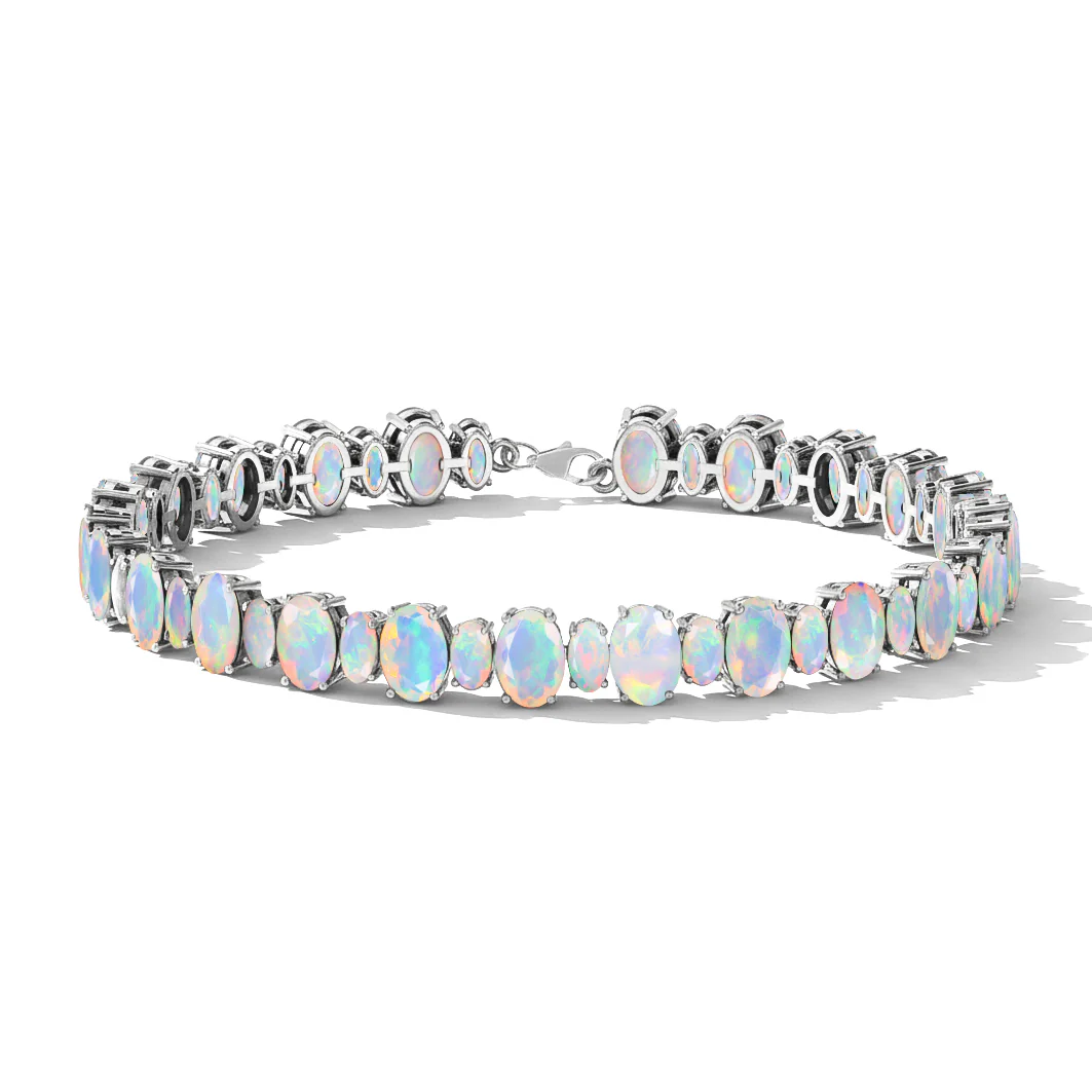 White Opal Oval Tennis Bracelet in 925 Sterling Silver 7x5 MM 34.50ct - Image 4