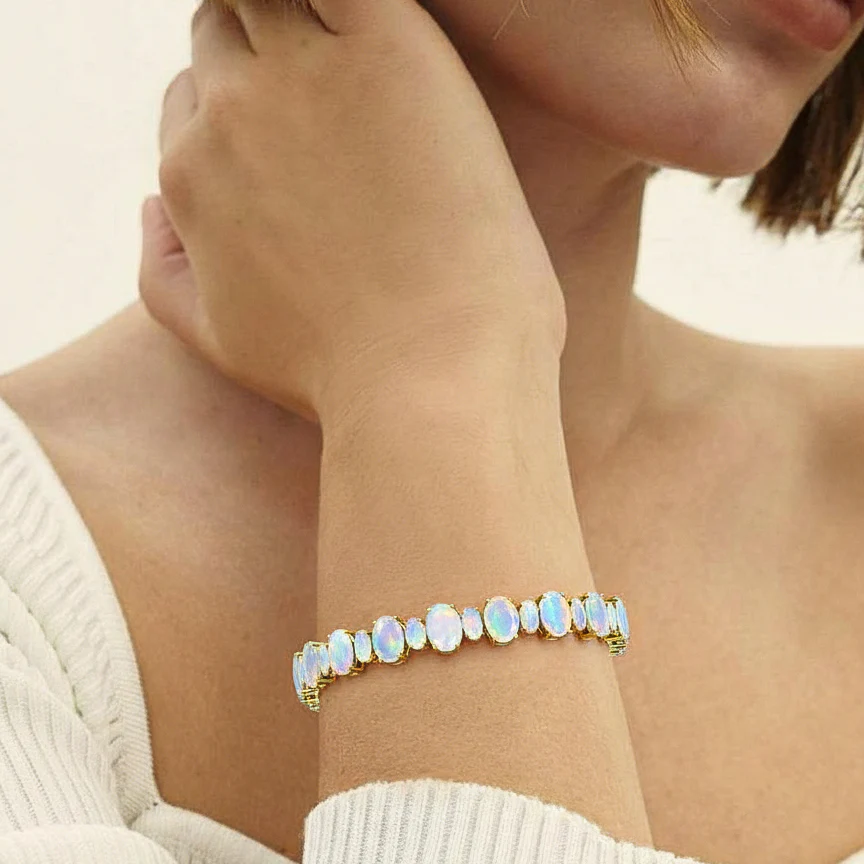 White Opal Oval Tennis Bracelet in 925 Sterling Silver 7x5 MM 34.50ct - Image 5