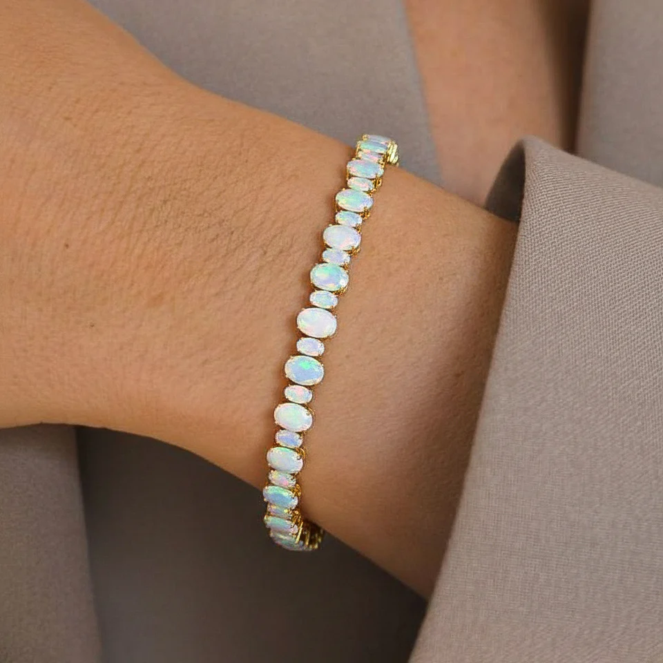 White Opal Oval Tennis Bracelet in 925 Sterling Silver 7x5 MM 34.50ct - Image 6