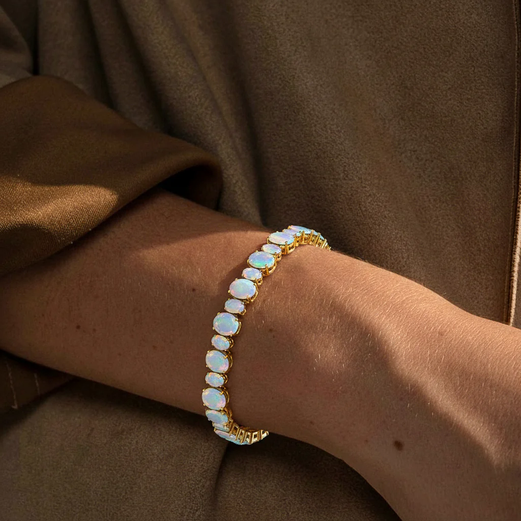 White Opal Oval Tennis Bracelet in 925 Sterling Silver 7x5 MM 34.50ct - Image 7
