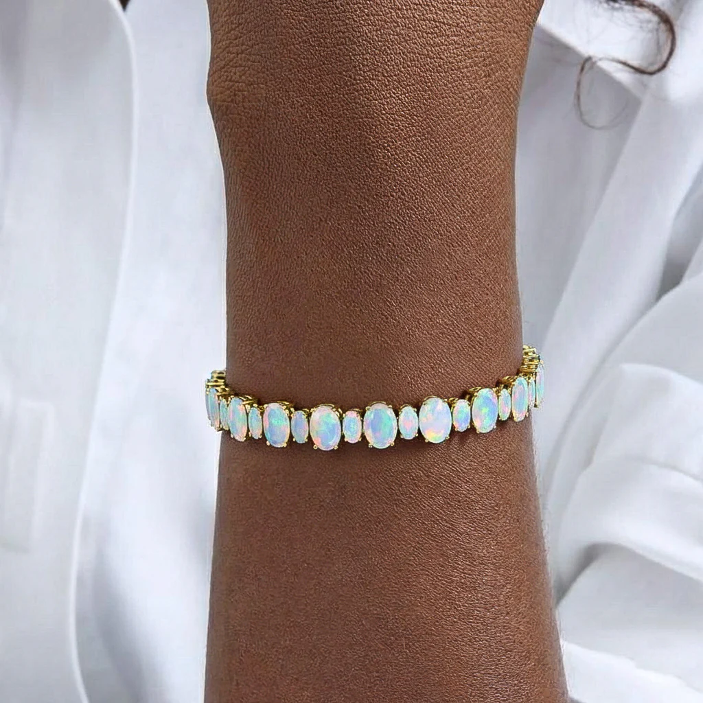 White Opal Oval Tennis Bracelet in 925 Sterling Silver 7x5 MM 34.50ct - Image 8