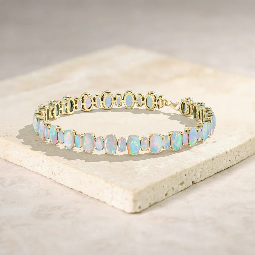 White Opal Oval Tennis Bracelet in 925 Sterling Silver 7x5 MM 34.50ct - Image 9